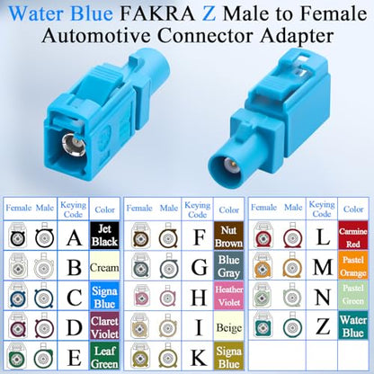 QIANRENON FAKRA Z Male to Female Vehicle RF Adapter Extender Universal FAKRA Plug to Socket Car Antenna Connector Converter Aqua Blue FAKRA Z, for GPS Satellite Broadcasting Vehicle Network,2Pcs