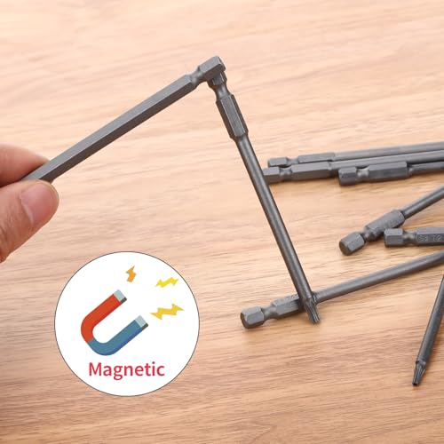 11pcs Security Torx Screwdriver Bit Sets, 1/4 Inch Hex Shank S2 Steel Magnetic security torx bit set, 4in long torx bit set T6 T7 T8 T9 T10 T15 T20 T25 T27 T30 T40 - size: 4" Long T6-T40