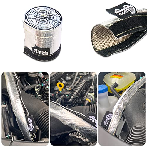 Heat Shroud Aluminized Sleeving Heat Shield fuel line wire heat sleeve 1-1/2''I.D. x 10FT with 20 Pcs 7.8Inch Stainless Steel Cable Metal Zip Ties - size: 1-1/2''I.D. x 10FT