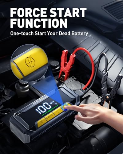 AUXITO 8000A Portable Jump Starter for All Gas/12L Diesel, 20000mAh Car Battery Booster Jump Pack, Jump Box for Car with 60W Fast Charging, LCD Screen Display, 700LM LED Light - size: 8000A