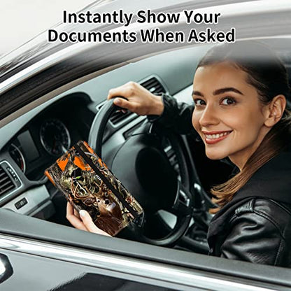 Car Registration and Insurance Card Holder, Premium Leather Vehicle Wallet Cover for Glove Box Car Organizer Drivers License / Cards / ID - Essentials Document Holder, Camo Camouflage Deer Hunter - color: Camo Camouflage Deer Hunter