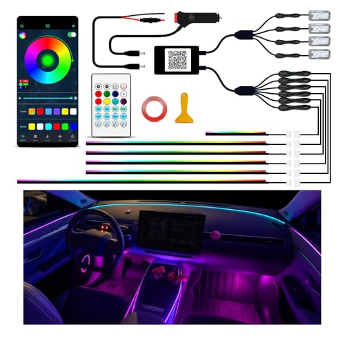 Ambient Lighting Car Led Lights Interior Kit,10 in 1 RGB Music Sync Acrylic Led Lights for Car Interior,175 inches Fiber Optic Neon Accent Strip Night Ambiance Footwell Lighting with Wireless APP - size: 10 in1(1*43.3inch+4*29.5inch+1*13.8inch+4*footwell