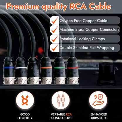 Elite Audio Premium Series 17ft. 6-Channel Car Audio RCA Cable – Double Shielded, Oxygen Free Copper, Noise Reducing Audio Cable for Amplifiers, Subwoofers, Speakers, and Processors – PRM617 - size: 17' (ft), style: 6-Channel