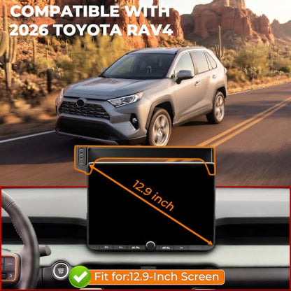 Car Phone Mount for 2026 Toyota RAV4, Smart Auto-Clamping for 12.9" Screen Only, 15W Wireless Fast Charging, Premium Aluminum Holder, Without Blocking Airflow - size: for Toyota RAV4 | 2026 12.9"