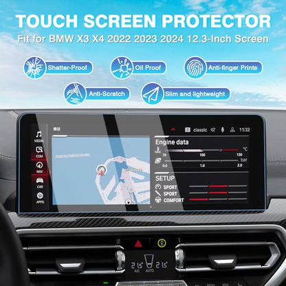 Karltys 2 Pack Screen Protector for 2022-2025 BMW X3 X4 Accessories 12.3-Inch Touchscreen, 9H Tempered Glass Screen Protector for BMW X3, Anti Glare Anti Fingerprint Car Radio Screen Cover - size: 12.3"BMW X3 X4 2022-2025