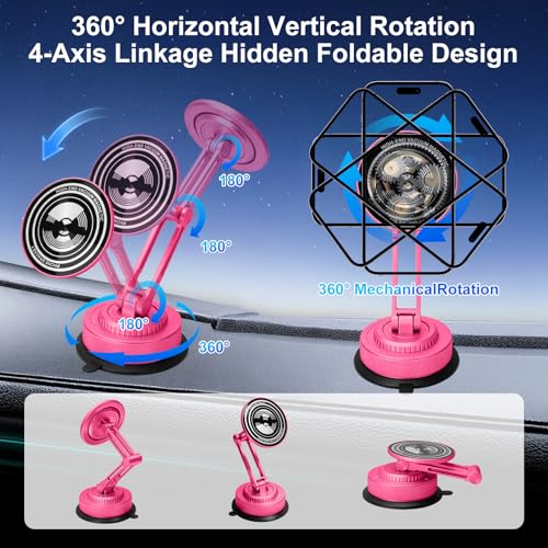 PIEPIE All-Metal Alloy Long Arm Magnetic Suction Cup Car Phone Mount(Pink) - color: Pink