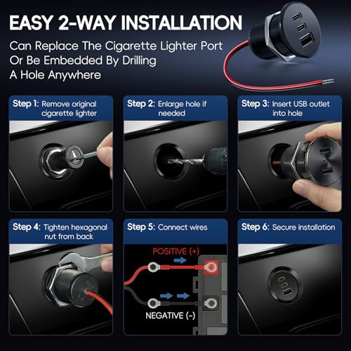 4PCS 90W All-Aluminum RV USB Outlet 12V/24V 3 Ports Recessed Mount - color: Black, size: 4P
