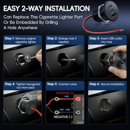 4PCS 90W All-Aluminum RV USB Outlet 12V/24V 3 Ports Recessed Mount - color: Black, size: 4P