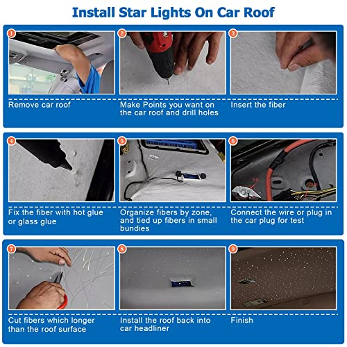 AZIMOM 16W Twinkle & Sound Activate 650pcs*0.03in*13.1ft Fiber Optic Starlight Headliner Kits for Car Home Star Ceiling Sky Decoration, APP& Remote Control Light Engine End Glow Fiber - size: Standard+650pcs*0.03in*13.1ft