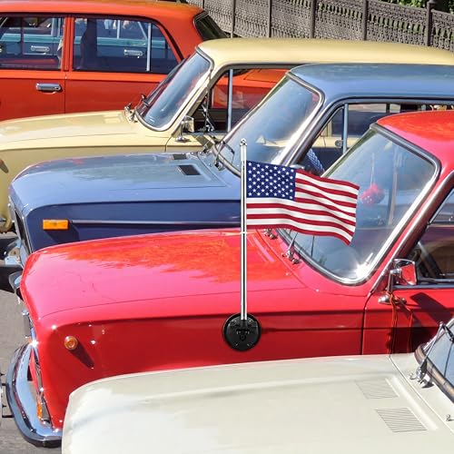 2 Pack Suction Cup Car Flag Pole Kit with Double Sided USA Flag, Adjustable 180° 1.5-5.25 ft Stainless Steel Telescopic Flagpole Holders, Strong Vehicle Mount for Trucks, Cars, Rvs, Boat - style: USA Flag