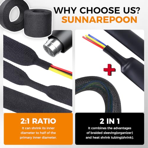 2:1 Ratio Automotive Heat Shrink Braided Sleeving 1''-8ft - size: 1"-8ft