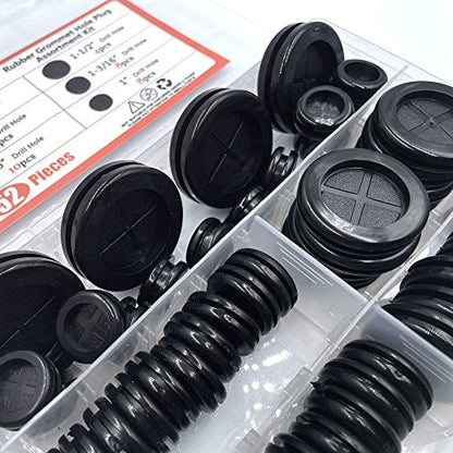 ISPINNER 52pcs 6 Sizes Rubber Grommet, Double Sided Round Rubber Hole Plug, Drill Hole 5/8" 13/16" 7/8" 1" 1-3/16" 1-1/2" (Black) - color: Black