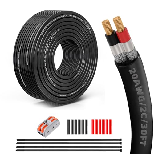 20 Gauge 100% Pure Copper 2 Conductor Flexible Shielded Wire 30FT, UL2464 20AWG 2 Core EMI/RFI Shielding Shielded Cable for Automotive, 3D Printer,CNC VFD Spindle, Stepper Motor, Sound, Speaker - size: 30FT, style: 20/2