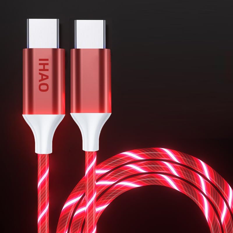 IHAO USB C to C Charger Cable PD Fast Charge and High Speed Sync Visible LED Current Flowing Compatible with All USBC Device-39Inches Red - color: USB C TO C Red