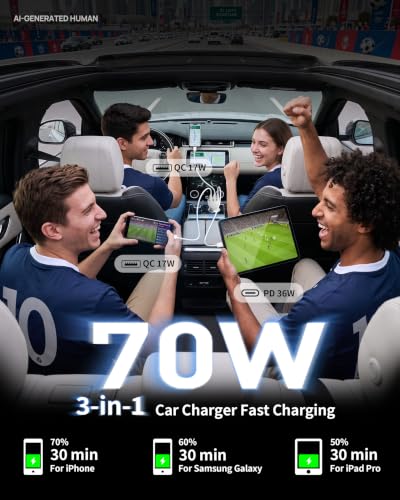 3-Port 70W Fast Car Charger for iPhone 14 13 12 11 Pro Max SE XR XS X 8 7 6 - color: White