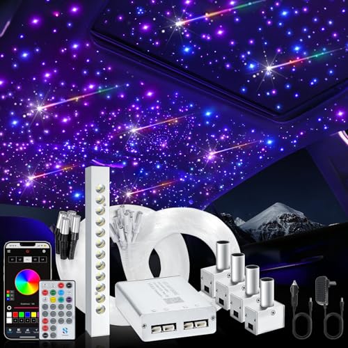 Split Car Starlight Headliner Kit, 4 Colors 12W Meteor Fiber Optic Star Ceiling Lights, 800pcs*0.02in*9.8ft+240 RGBW Shooting Stars Lights for Car Home Theaters Roof Décor - size: Meteor+800pcs*0.02in*9.8ft