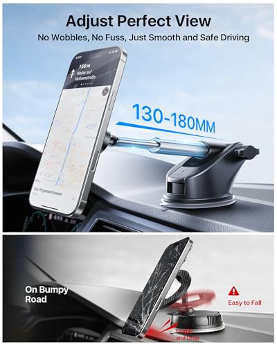 【Military-Grade】andobil 3 in1 Magnetic Phone Holder for Car Dashboard Windshield Vent 【Upgrade Suction & Strongest Magnet】Retractable for MagSafe Car Mount Mats for iPhone 17 16 15 14 Pro Max Sumsung - color: dashboard-black