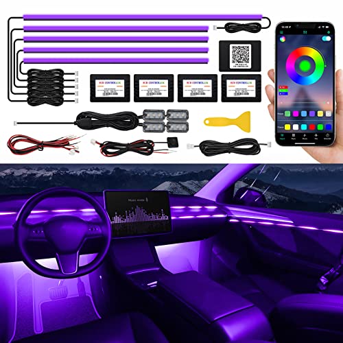 Acrylic Interior Car LED Strip Light with Wireless APP, RGB 10 in 1 with 175 inches 593 LEDs Fiber Optic Ambient Lighting Kits, 16 Million Colors Sound Active Function Car Neon Lights - size: RGB Kit - 10 in 1