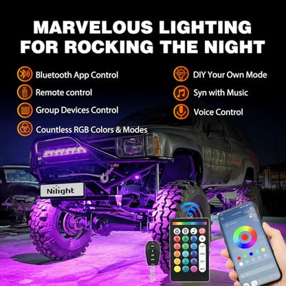 Nilight RGB LED Rock Lights Kit 10 PCS 18LED Wide Angle Wheel Well Light - color: RGB 18LED, size: 10 Pods