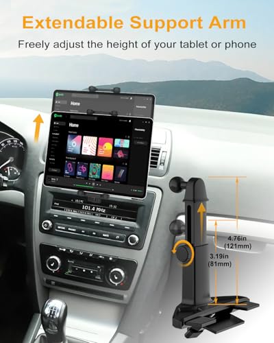 Car CD Slot Mount Tablet Holder with Adjustable Arm, Universal 360° Rotation Truck CD Player Tablet Holder for 4-13" iPad Pro Air Mini, Phone, Galaxy Z Fold, Fire HD