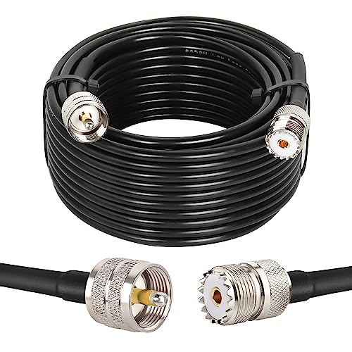 MOOKEERF PL-259 UHF CB Coax Cable 50FT, RG58 PL-259 UHF Male to Female Low Loss Antenna Extension Jumper for HAM Radio, Antenna Analyzer, Dummy Load, SWR Meter - size: 50FT