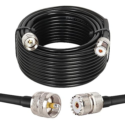 MOOKEERF PL-259 UHF CB Coax Cable 50FT, RG58 PL-259 UHF Male to Female Low Loss Antenna Extension Jumper for HAM Radio, Antenna Analyzer, Dummy Load, SWR Meter - size: 50FT