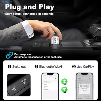 MMB CarPlay Wireless Adapter, 2025 Upgrade CarPlay Dongle Converts Wired to Wireless for iPhone, USB C/A Plug and Play CarPlay Adapter Compatible with iPhone iOS 10+ and Cars with CarPlay