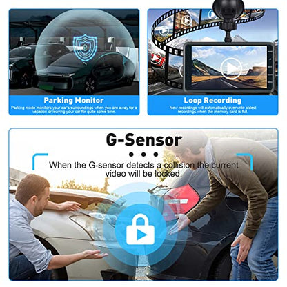 Roinvou Dual Dash Cam Front and Rear View, 4'' LCD Touch Screen FHD 1080P Dashboard Camera Recorder Car Dashcam with Rear Camera, G-Sensor, HDR, Loop Recording, Parking Mode, Motion Detection