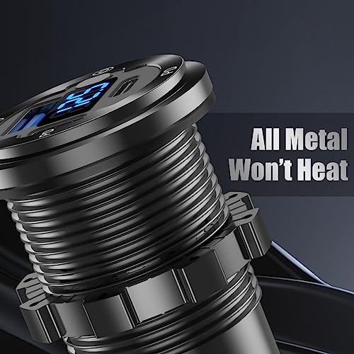 12V USB Car Socket Round USB C 12V Outlet, 3-Port Marine Fast Charger Waterproof Cigarette Outlet Replacement Aluminum with Switch & Voltmeter, Suitable for Boat Golf Cart RV Motorcycle Truck - color: pack of one