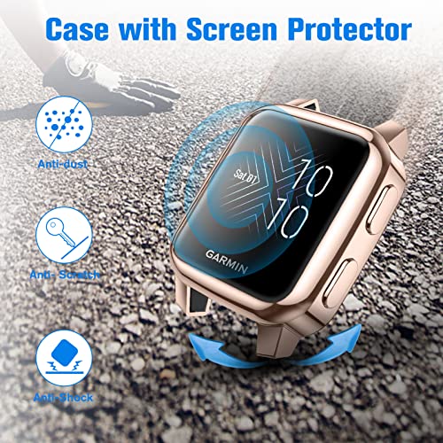Fintie 3 Packs Case Compatible with Garmin Venu Sq 2 / Sq 2 Music - color: Black/Clear/Rose Gold