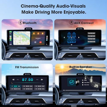 Haudio 10.26" Portable Wireless Apple CarPlay Screen for Car, Wireless Android Auto Touch Screen with 1080P Dash Cam & Backup Camera, GPS Navigation, Bluetooth 5.0, Voice Control, FM, Plug and Play - size: 10.26 inch