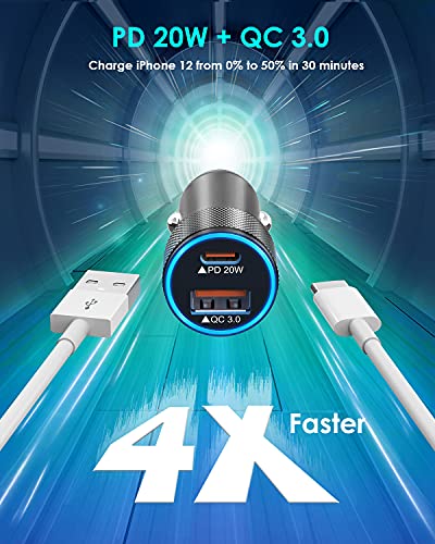 iPhone Car Charger,USB C Fast Car Charger[Apple MFi Certified] Apple Car Charging 38W Dual Port CarCharger Cigarette Lighter Adapter 2x3ft PD&QC 3.0 Lightning Cable for iPhone 14/13/12 Pro/11/Airpods - color: Grey