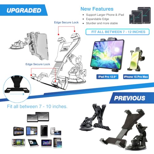 3-in-1 Heavy Duty Dashboard Tablet Holder for Car, Windshield Suction Cup Car Mount & Air Vent Mount for Truck Car for iPad Pro, iPad mini, Galaxy Tab for All iPad 6"- 12.9" Tablets