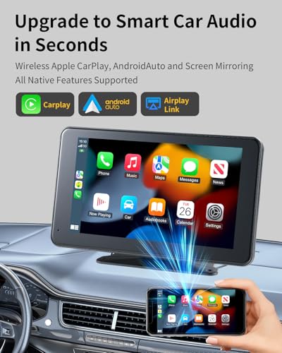 Wireless CarPlay & Android Auto Screen for Car - 7" Portable Car Stereo with 1080P Backup Camera, GPS Navigation, Voice Control, Bluetooth, FM, AUX - Universal Plug & Play Head Unit for Older Vehicles - size: 7 inch(7001)