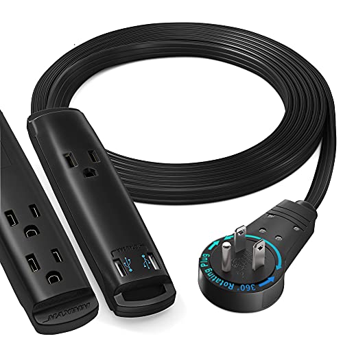 Maximm 6 Ft Extension Cord with USB Ports, 360 Rotating Plug, Black, UL - color: Black, size: 6 FT, style: USB-A