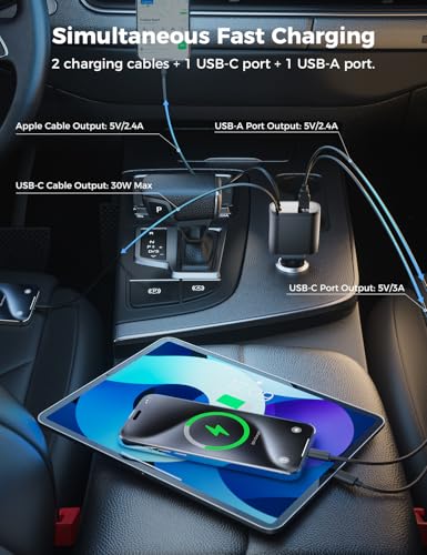 [Upgraded] SUPERONE Retractable Car Charger 4 in 1 Fast Phone Charger - color: Black