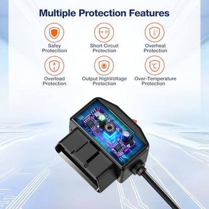OBD2 to USB C Power Cable for Dash Cam,OBD Adapter Hardwire Kit Tpye-c with Low Voltage Protection(Auto-Cutoff 11.6V/23.4V), 24/7 Parking Mode,ACC Detection,Plus & Play Constant Power Cable (11.5FT)