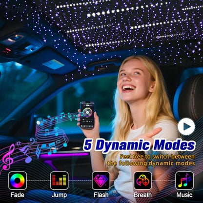 Meteor 6W Mini Size Twinkle Starlight Headliner Kit with Shooting Star, 550pcs*0.03in*9.8ft Fiber Optic Lights, Bluetooth APP/Remote Control/Music Effect, RGBW Starlight for Car Roof Ceiling - size: 550pcs*0.03in*9.8ft (Meteor)