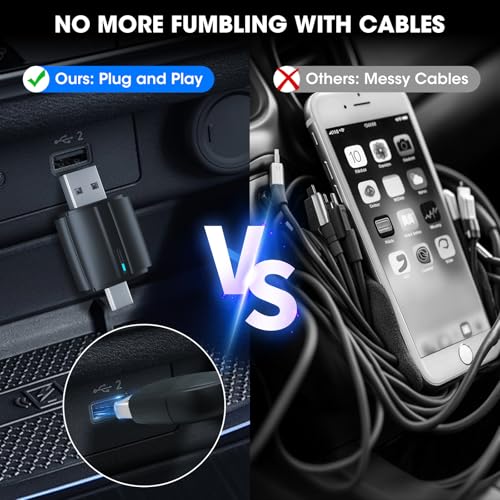 Wireless Apple CarPlay Adapter for iPhone: Mini Bluetooth Android Auto Car Dongle with USB-A Type-C