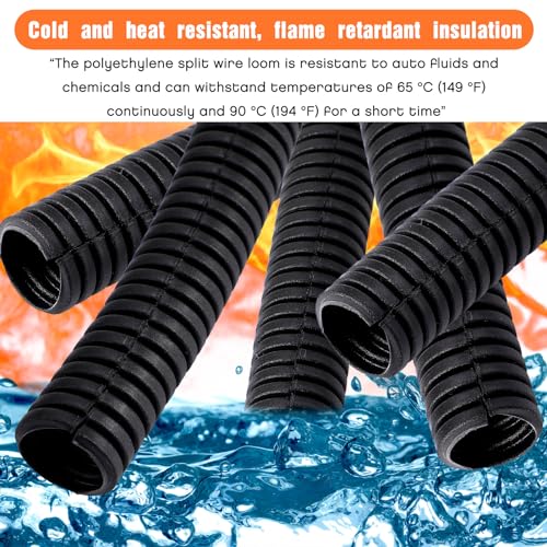 Sasylvia 1/4", 1/2", 3/8" X 50ft Split Wire Loom Tubing, Cord Protector - size: 1/4", 1/2", 3/8" X 50ft