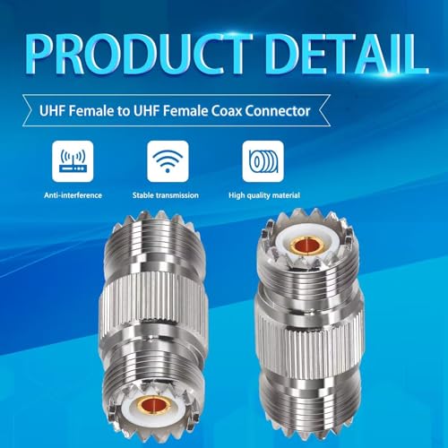 TUOLNK 2PCS SO239 Coax Connector UHF Female Coupler Gender Changers, PL259 Female to Female Barrel Coaxial Adapter Accessories for CB Radio, Antenna Cable