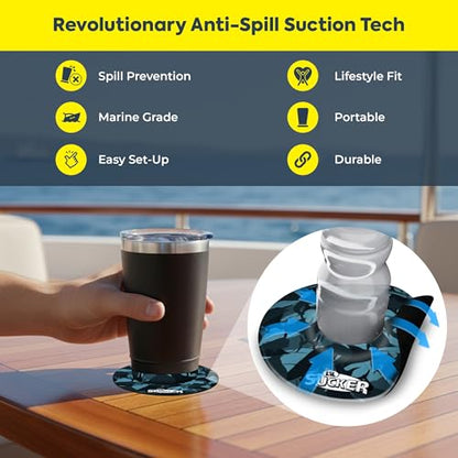 Lil Sucker Suction Cup Holder – Universal Drink Holder for Paddle Board, Kayak, ATV & Boat – Clip-On Coffee, Anti-Spill - Fish Themed Pack of 2 - color: Fish Themed