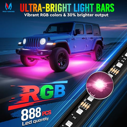 MICTUNING U8 RGB+IC Underglow LED Light Bars (8-Piece Kit) 888 LEDs, Dual Remote Control, Chasing/Fading Modes, IP68 Waterproof Aluminum Housing - size: RGBW+IC & 2 Remote