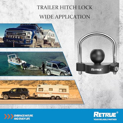 RETRUE Trailer Coupler Lock, Adjustable Hitch Ball Lock, Matte Black - color: Matte Black, size: 1 Pack