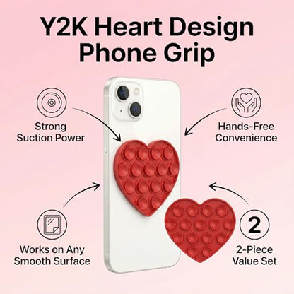 2Pcs Heart-Shaped Suction Phone Grips, Hands-Free Wall Mounts - color: 2 PCS Y2K Suction Phone Grip