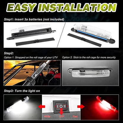 UTV Interior Dome Light Red/White with Switch, Roll Bar Mount LED Light - color: Red