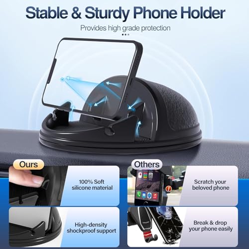 Loncaster 2 Pack Car Phone Holder Mount, [Horizontal 360° Rotatable] Silicone Phone Mount for Car Dashboard, Hands Free Cell Phone Holder Compatible with iPhone 16 15 14 13 12 Pro Max - color: Black-2pack 360° Rotatable