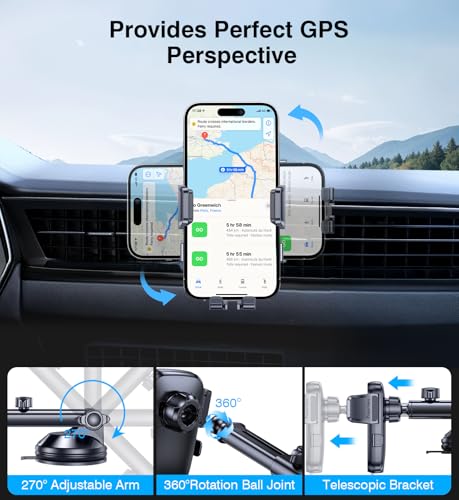 Coolpow Wireless Car Charger,15W Fast Charging for iPhone Wireless Charger【Military-Grade Stabilizing Arm Clamp】360° Adjustable Phone Holder Mount Car Phone Mount Charger for iPhone and Samsung Galaxy