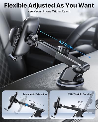 andobil Car Phone Holder, 2026 Military-Grade 89lbs Strongest Suction Phone Holders for Your Car Dashboard/Windshield/Vent Easy Clamp Car Phone Mount Stand for iPhone 17 16 15 14 13 Pro Max Samsung - color: Black