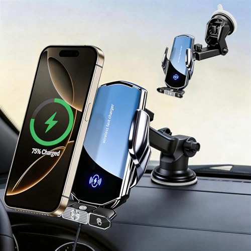 Car Phone Holder,Car Mount Charger,15W Wireless Charging & 10W Magnetic Charging(3 Connectors),Auto-Clamping Hands Free,Suction Cup Mount for Windshield,Mirror & Screen,Car Accessories & Gift - size: Universal | Charging